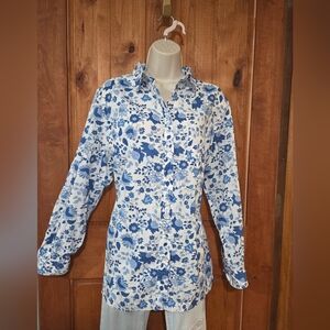 Ralph Lauren Blue and White Floral Button Down Shirt